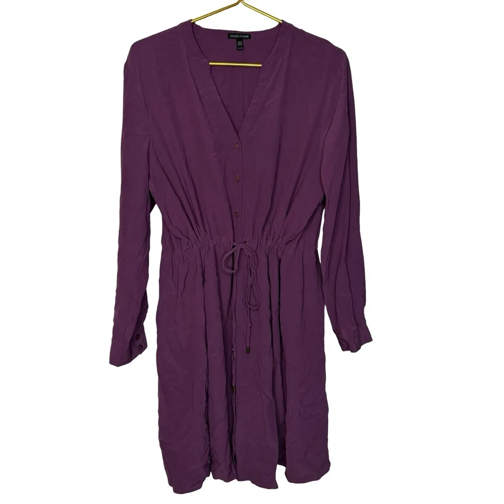 👗 Eileen Fisher Purple Drawstring Waist Long Sleeve Dress Tunic‎ XL 👗